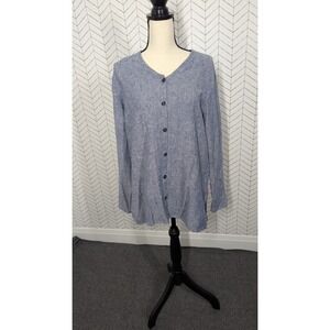 Flax Blouse Women's Small Oversized Blue Linen  Minimalist Hygge Quiet Luxury